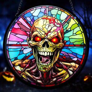 Skull Suncatcher Halloween 6" Scary Spooky Horror Hanging Skeleton In/Outdoor